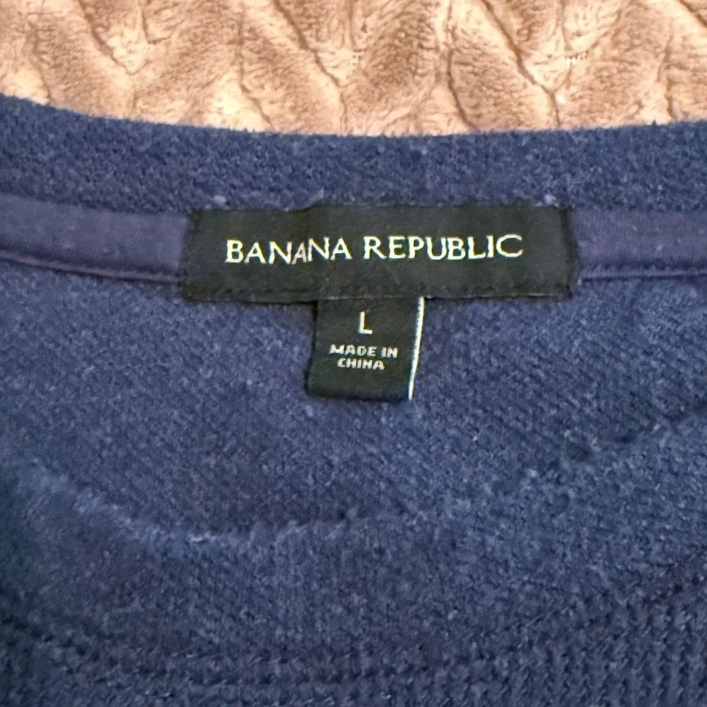 Banana Republic Mens Navy Blue Waffle Knit Raglan Crewneck Sweatshirt Large L